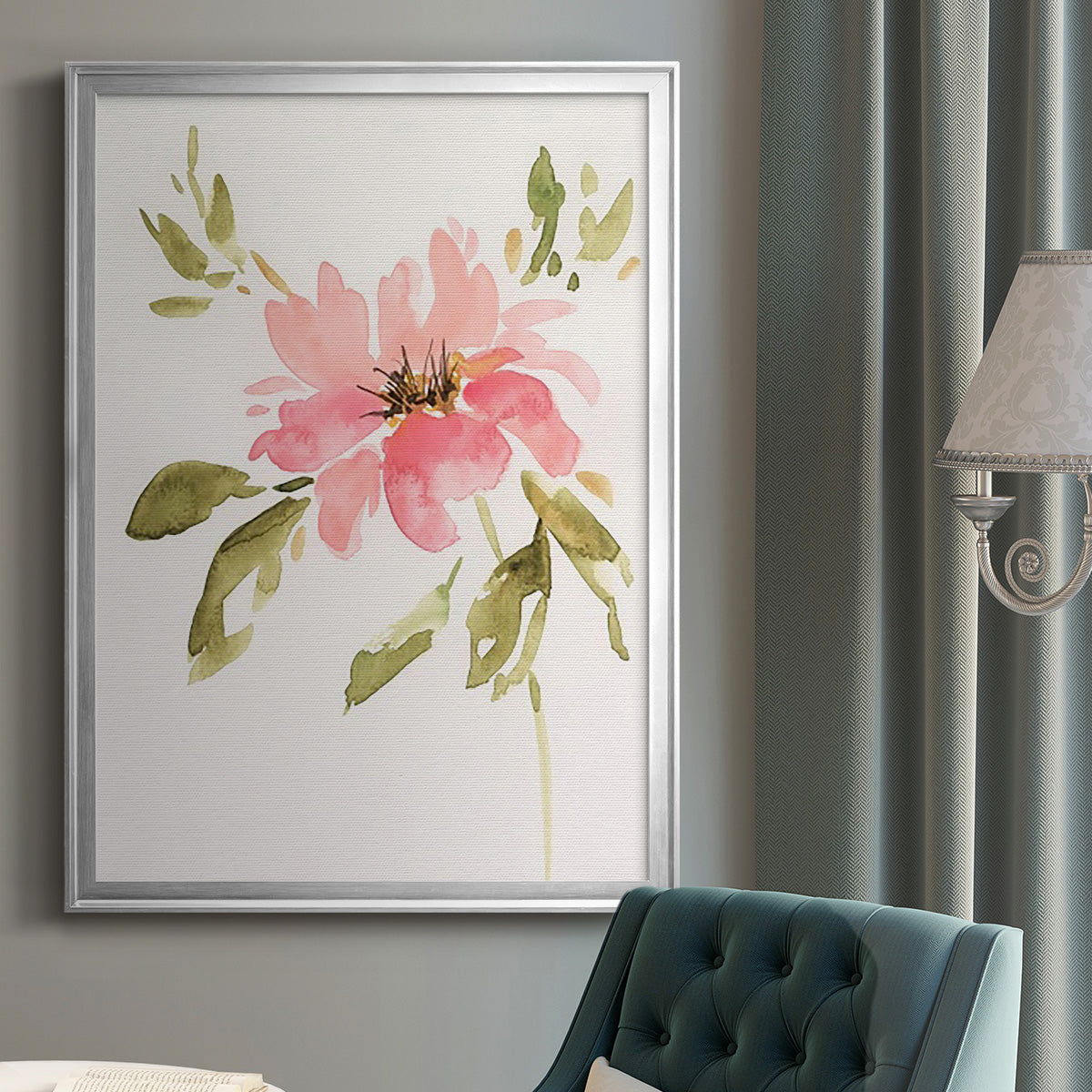 One Pink Bloom II - Modern Framed Canvas Print