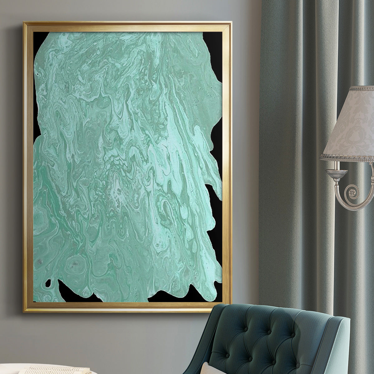 Teal Cascade II - Modern Framed Canvas Print