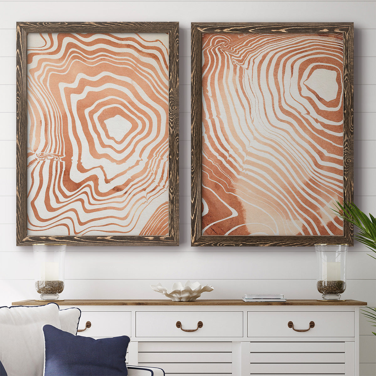 Wood Grain Suminagashi I - Premium Framed Canvas 2 Piece Set - Ready to Hang