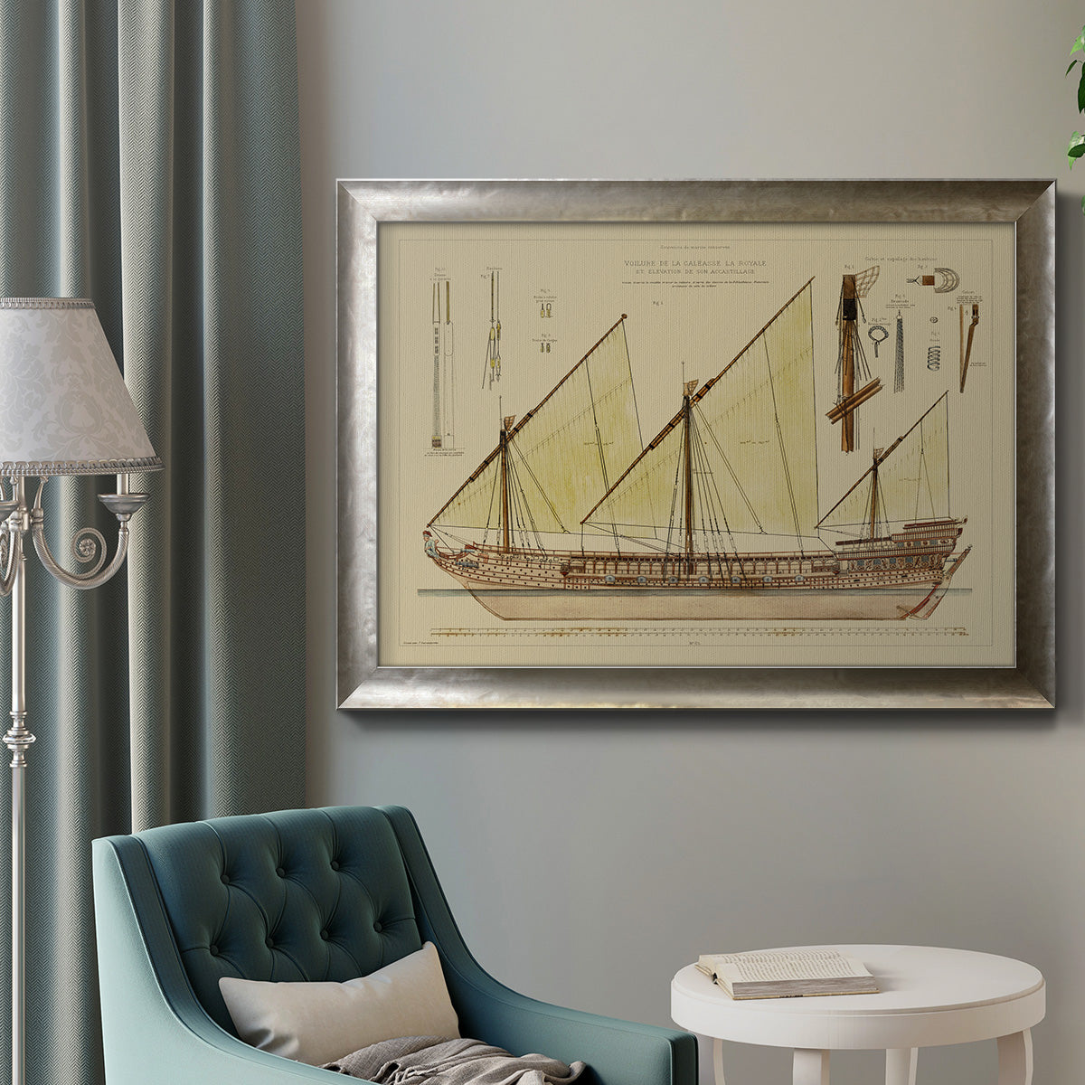 Antique Ship Plan VI Premium Framed Canvas- Ready to Hang