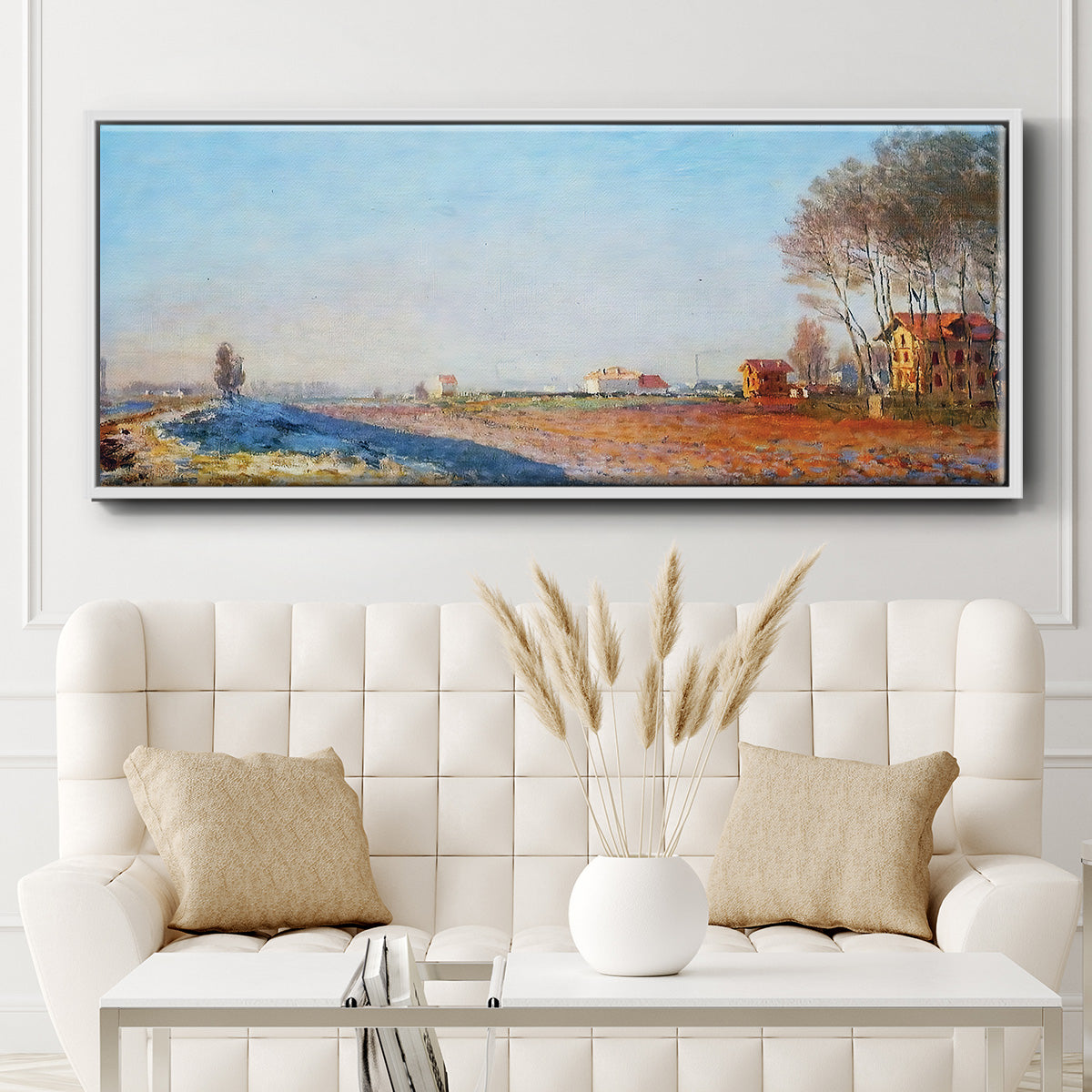 The Plain of Colombes, White Frost, 1873 - Floater Framed Canvas Print