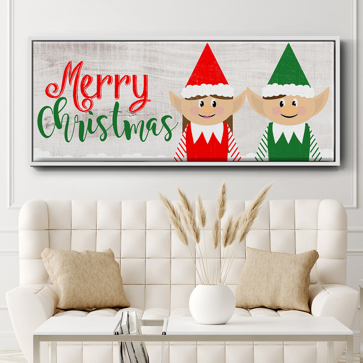 Christmas Elf Couple - Floater Framed Canvas Print