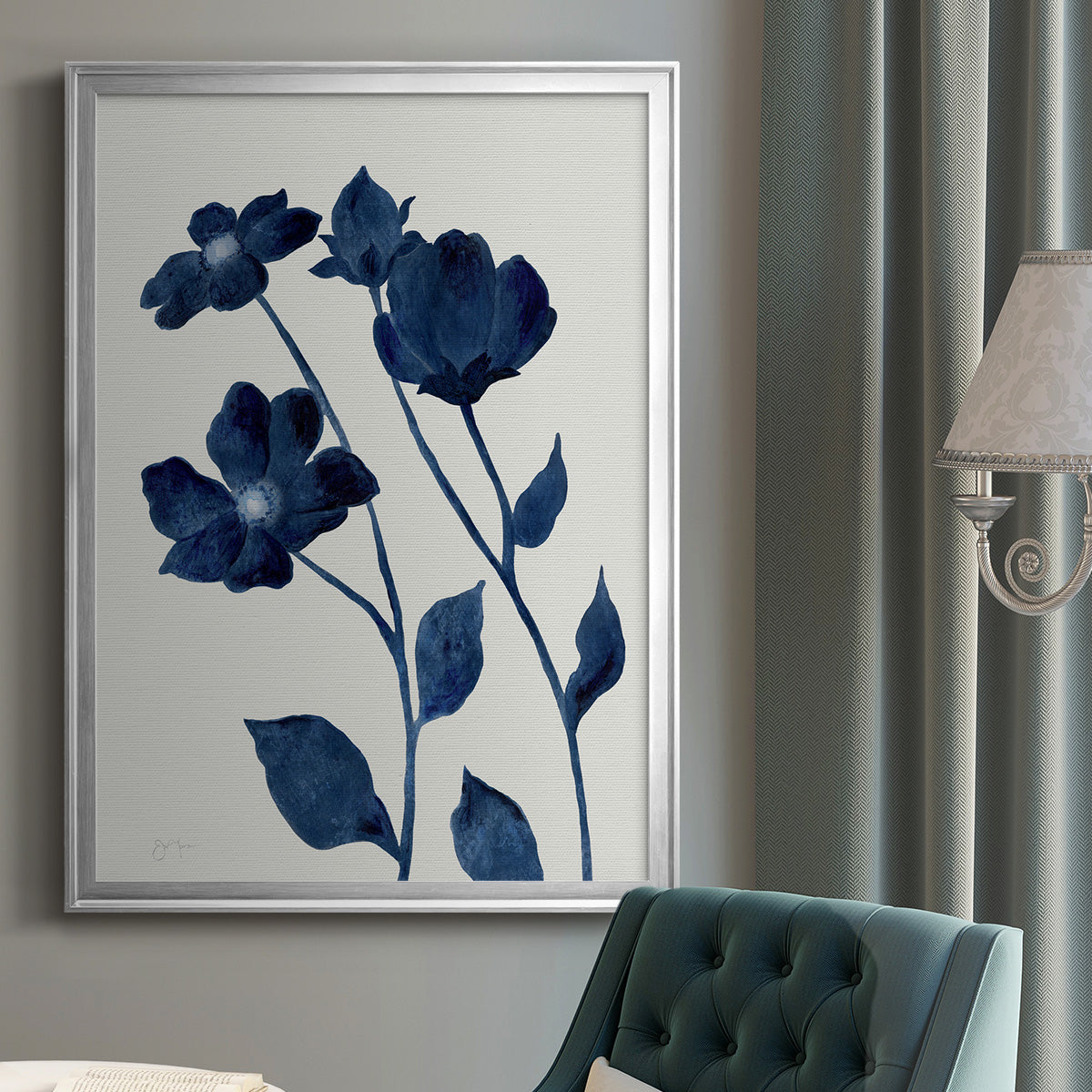 Indigo Bloom I - Modern Framed Canvas Print