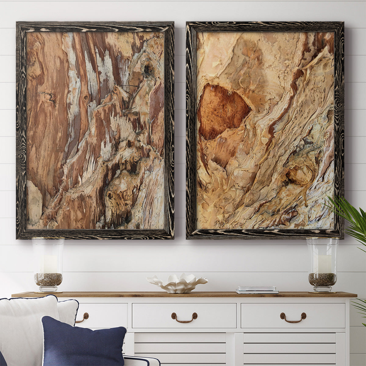 Tree Texture Triptych I - Premium Framed Canvas 2 Piece Set - Ready to Hang