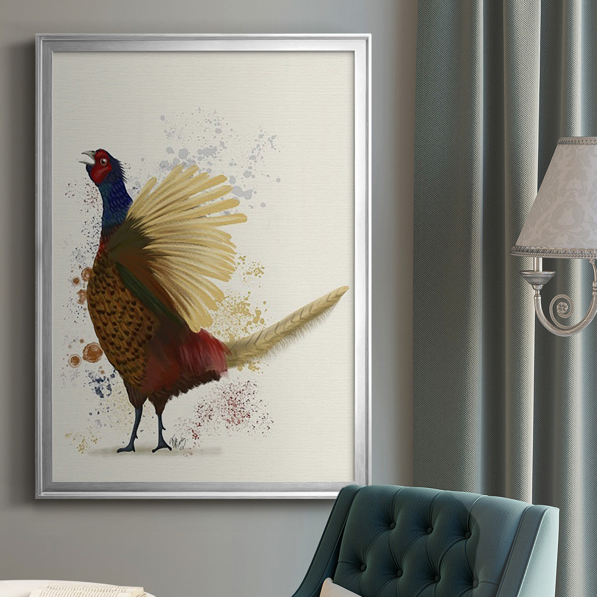 Pheasant Splash 8 - Modern Framed Canvas Print