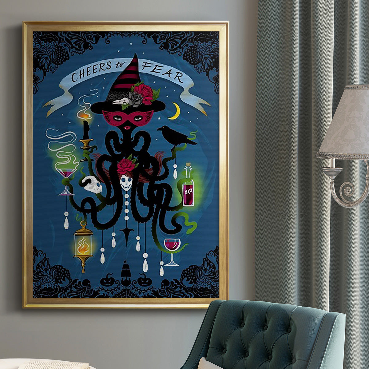 Spooky Cephalopod Chandeliers I - Modern Framed Canvas Print