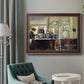 Impressionist café still life scene by Édouard Manet in an ornate bronzed mahogany wood frame displayed in a bright interior setting.