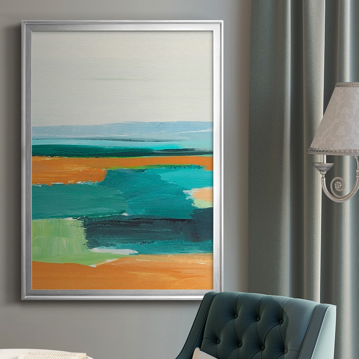 Aqua and Orange I - Modern Framed Canvas Print