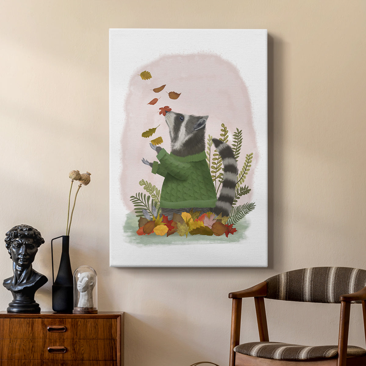 Raccoon Catching Leaves - Canvas Art Print