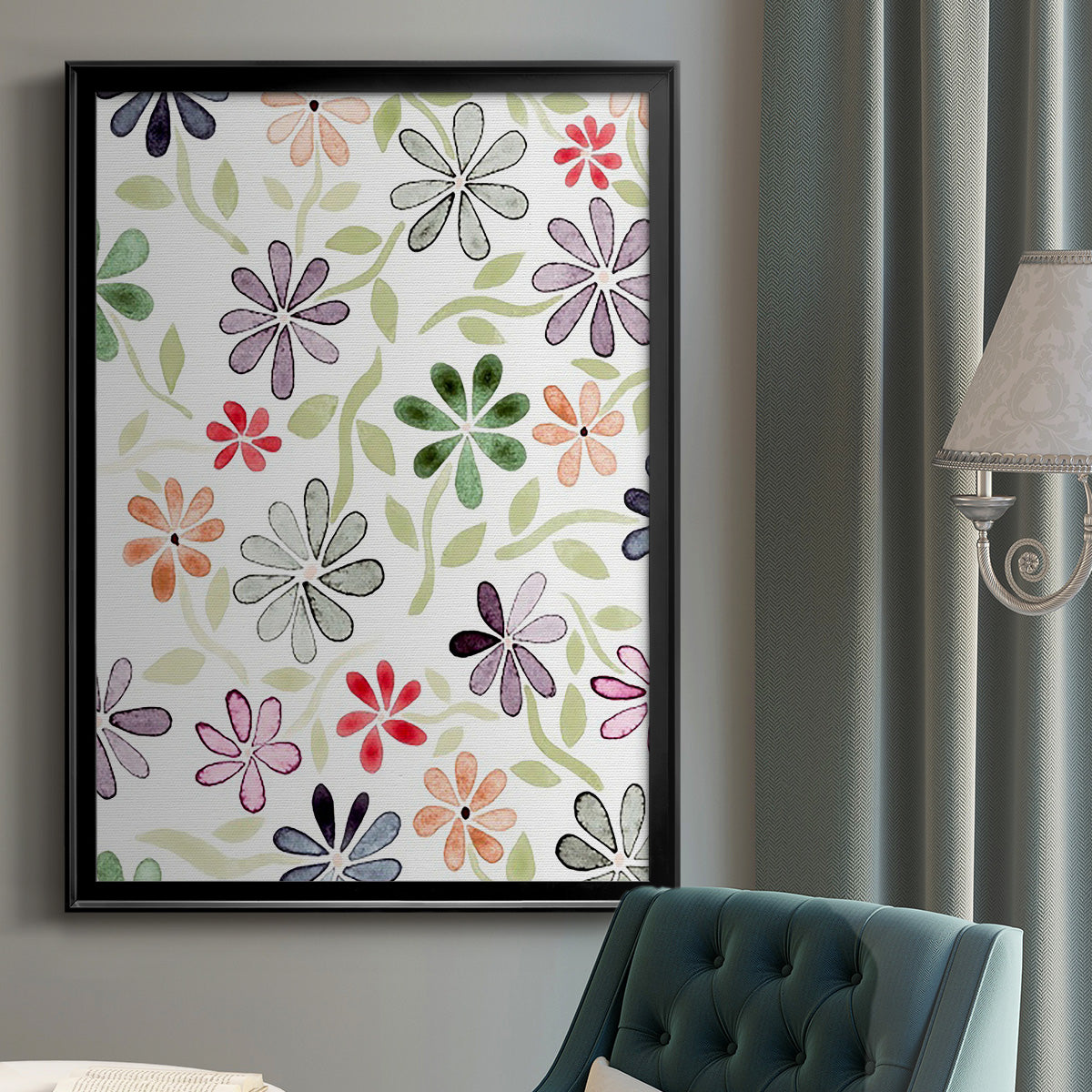 Faded Flowers II - Modern Framed Canvas Print