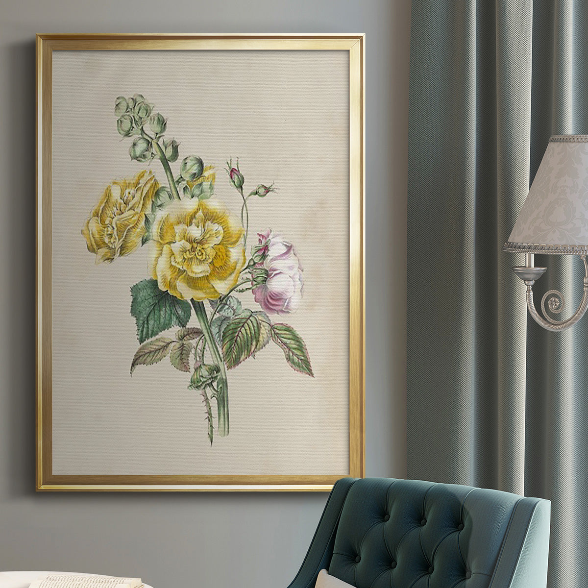 Antique Garden Bouquet II - Modern Framed Canvas Print