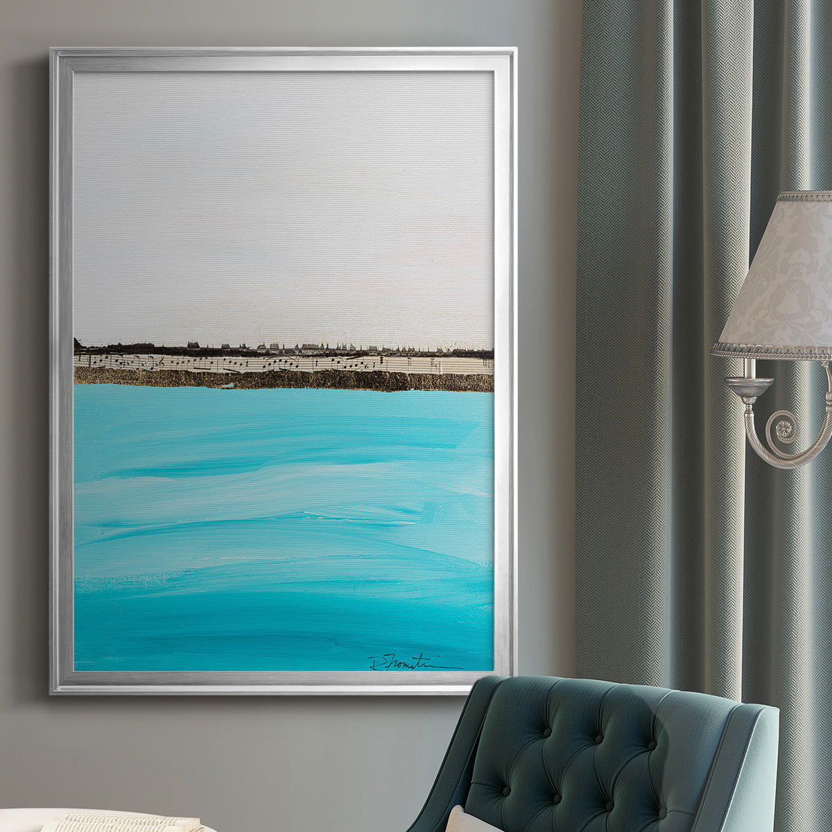 Harmony in Turquiose - Modern Framed Canvas Print