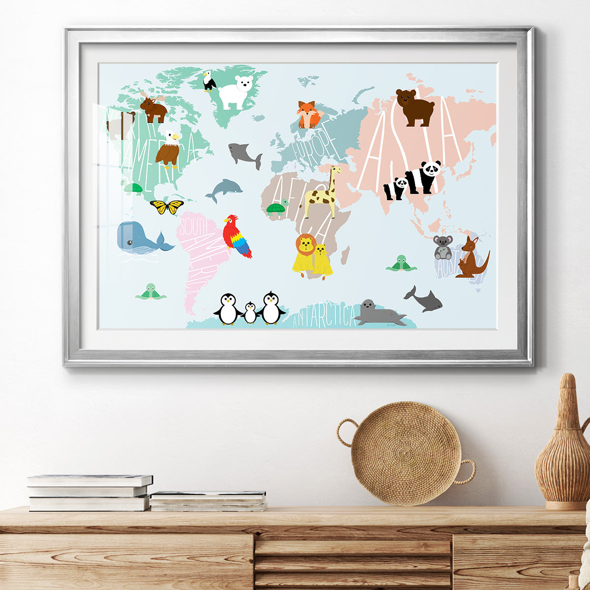 Animal Map - Modern Framed Art Print