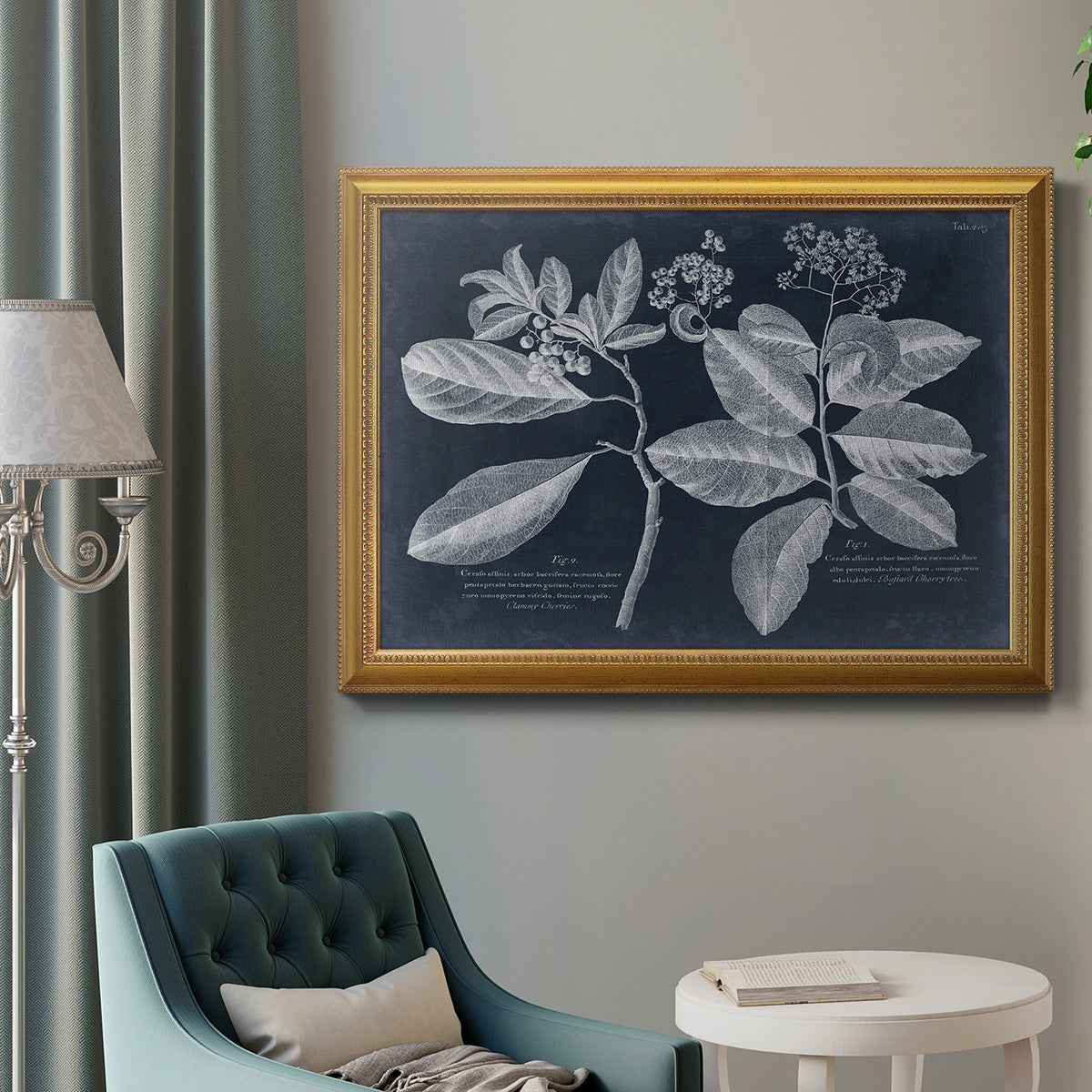 Foliage on Navy IV Premium Framed Canvas- Ready to Hang