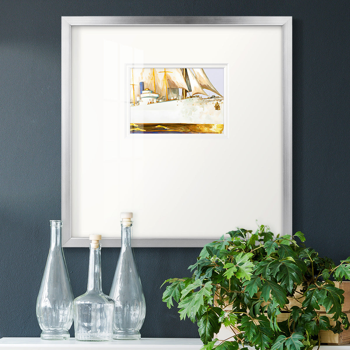 Golden Steam Ship Premium Framed Print Double Matboard