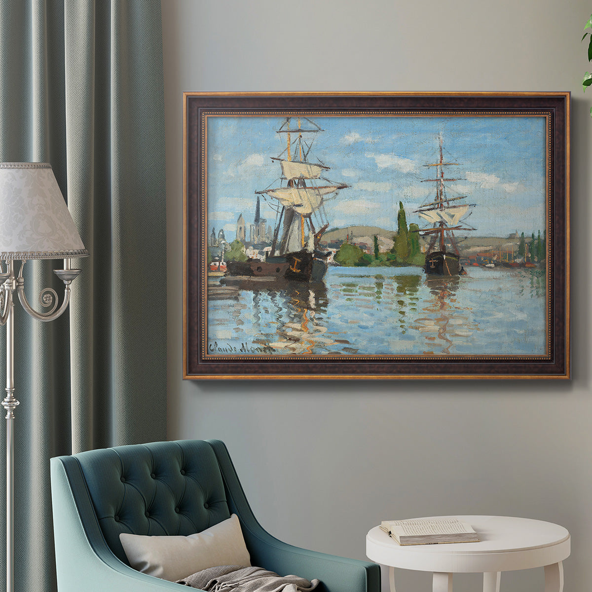 Ships Riding on the Seine - Ornate Framed Canvas Print