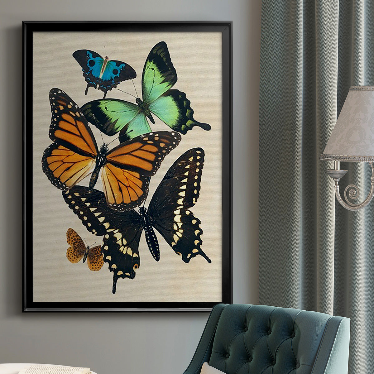 Collaged Butterflies I - Modern Framed Canvas Print