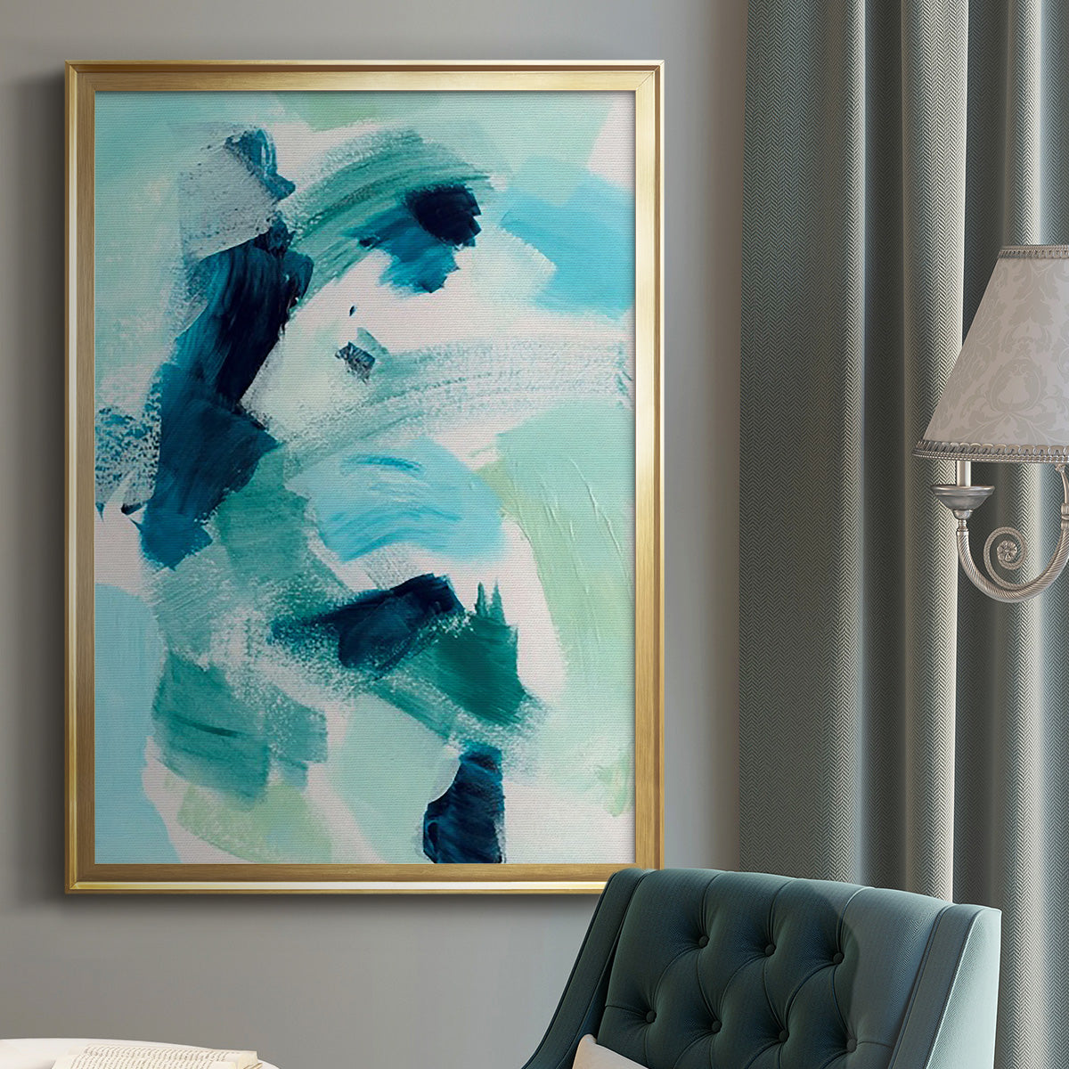 Teal Composition I - Modern Framed Canvas Print