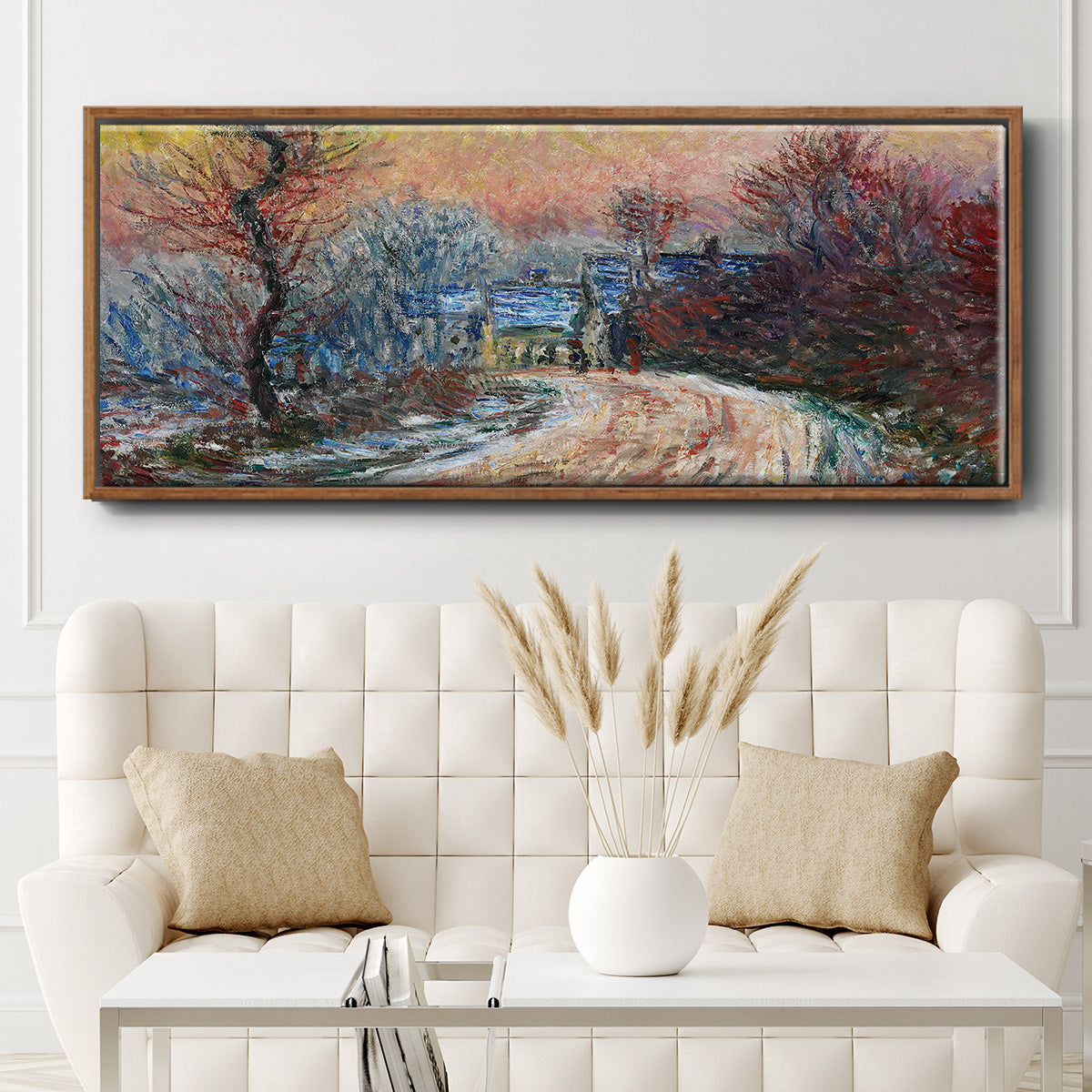 Road to Giverny in Winter, Sunset, 1885 - Floater Framed Canvas Print