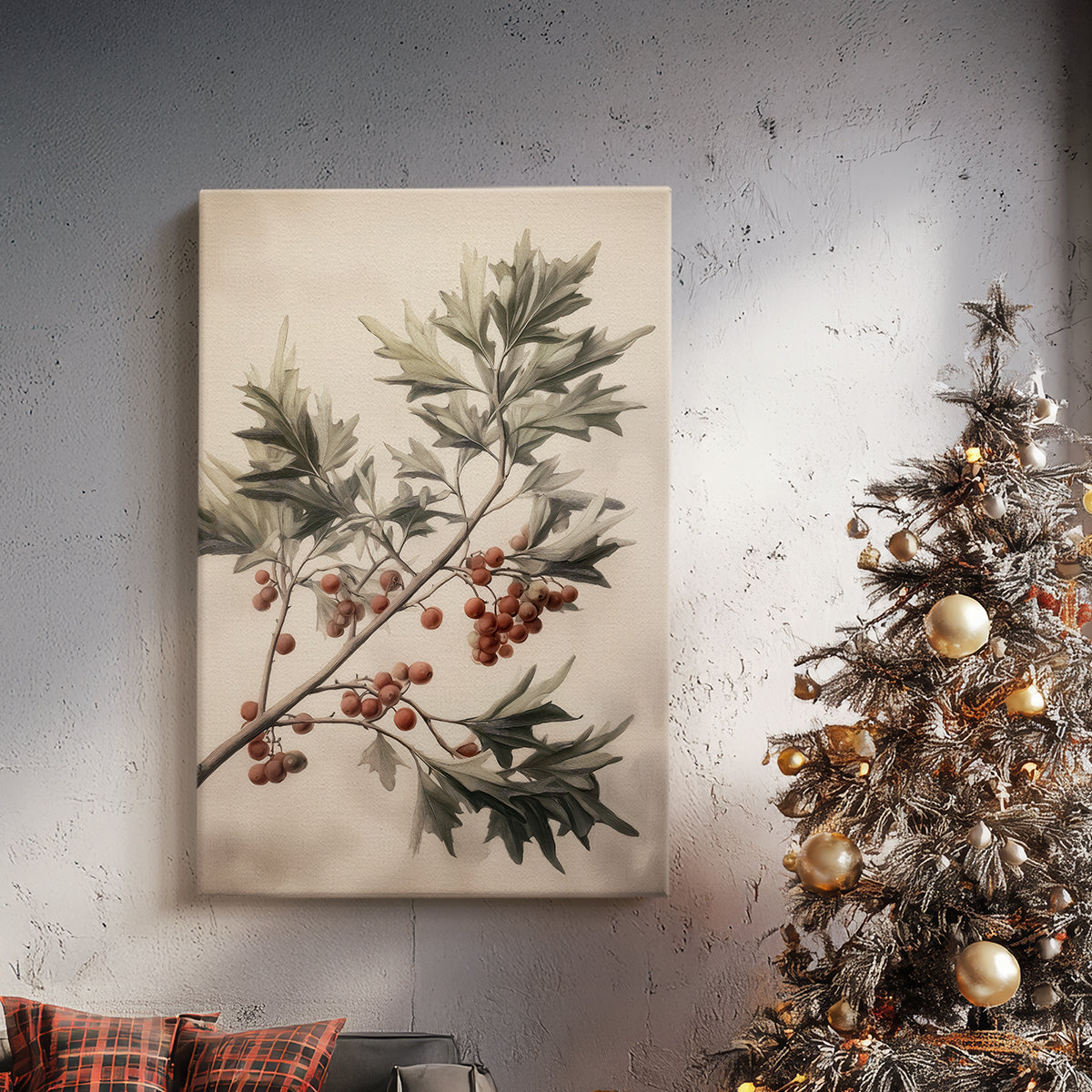 Tinsel-Gold Whisper of Mistletoe - Canvas Art Print