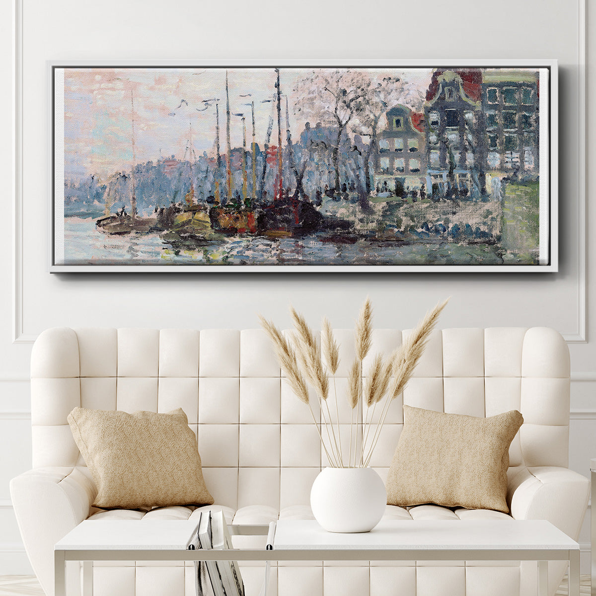 View of the Kromme Waal in Amsterdam - Floater Framed Canvas Print