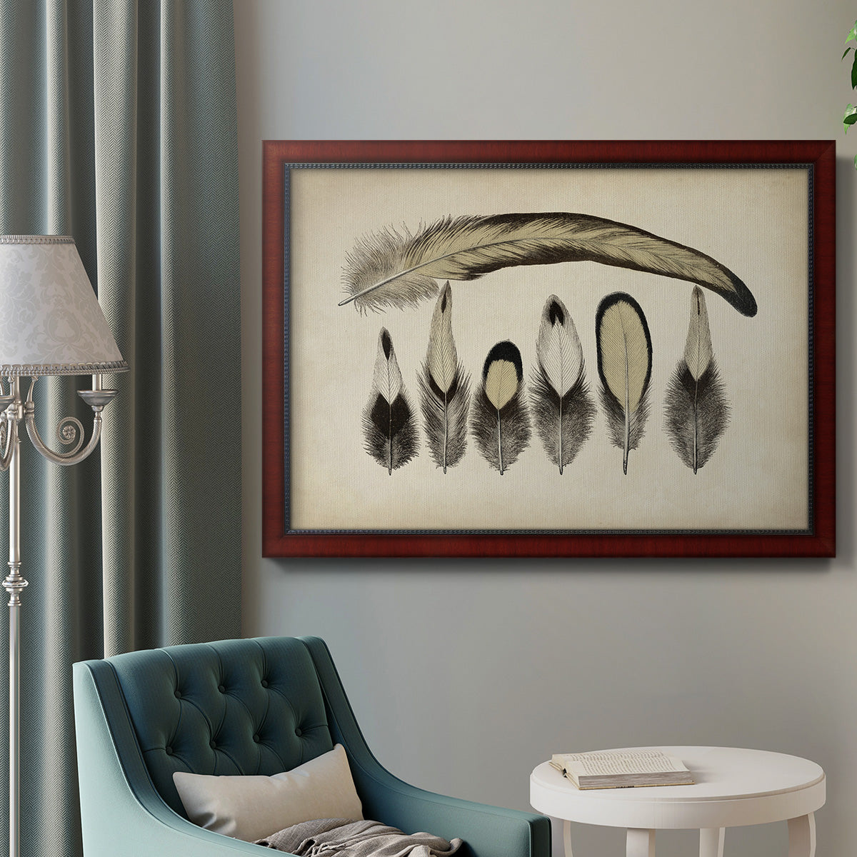 Vintage Feathers VII Premium Framed Canvas- Ready to Hang