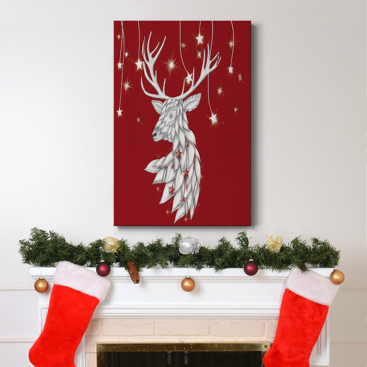 White Deer and Hanging Stars - Gallery Wrapped Canvas