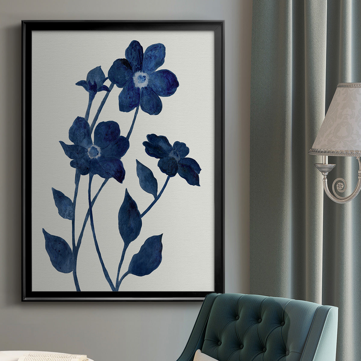 Indigo Bloom II - Modern Framed Canvas Print
