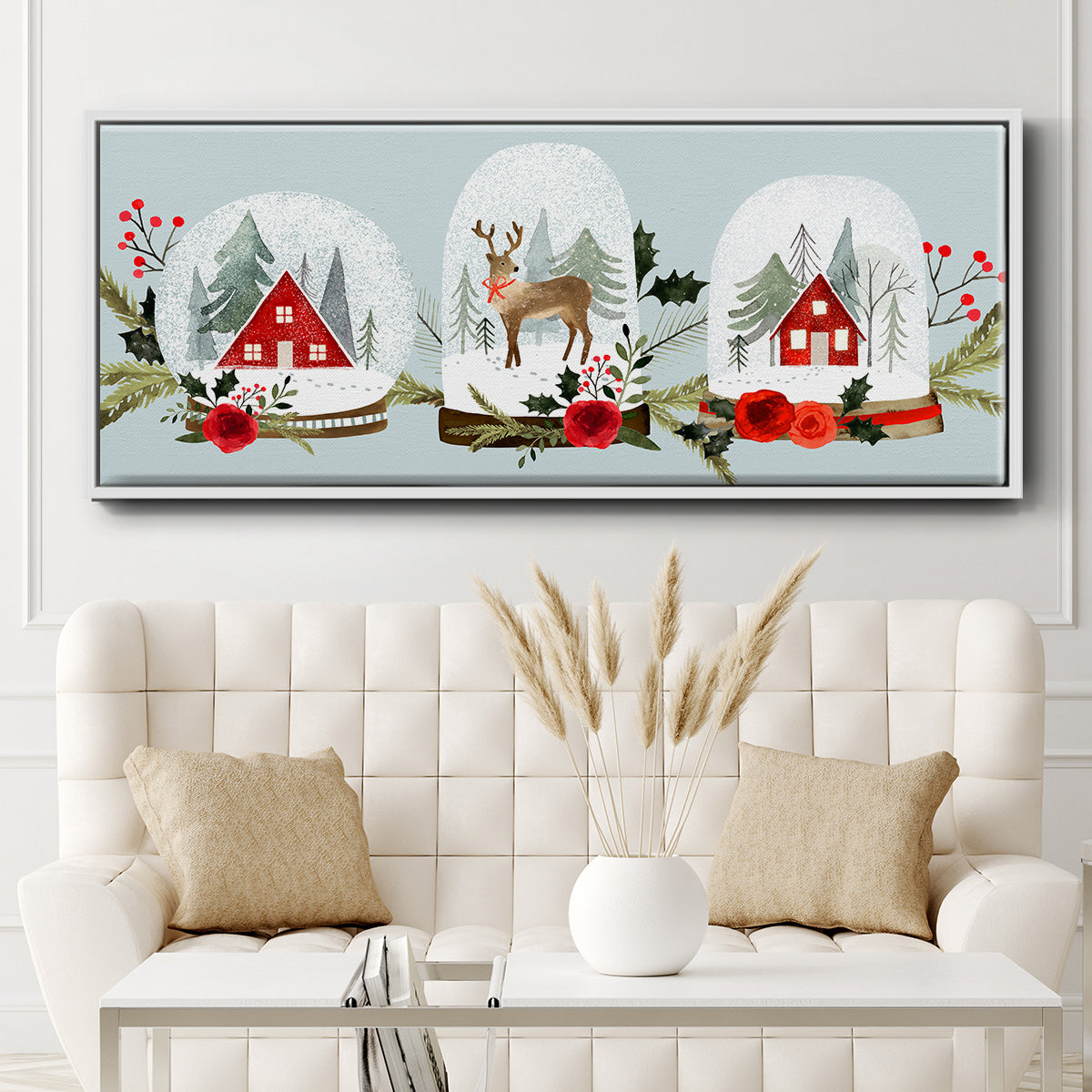 Snow Globe Village Collection D - Floater Framed Canvas Print