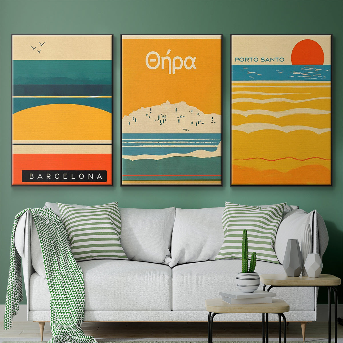 Summer Abroad I - Framed Premium Gallery Wrapped Canvas L Frame 3 Piece Set - Ready to Hang