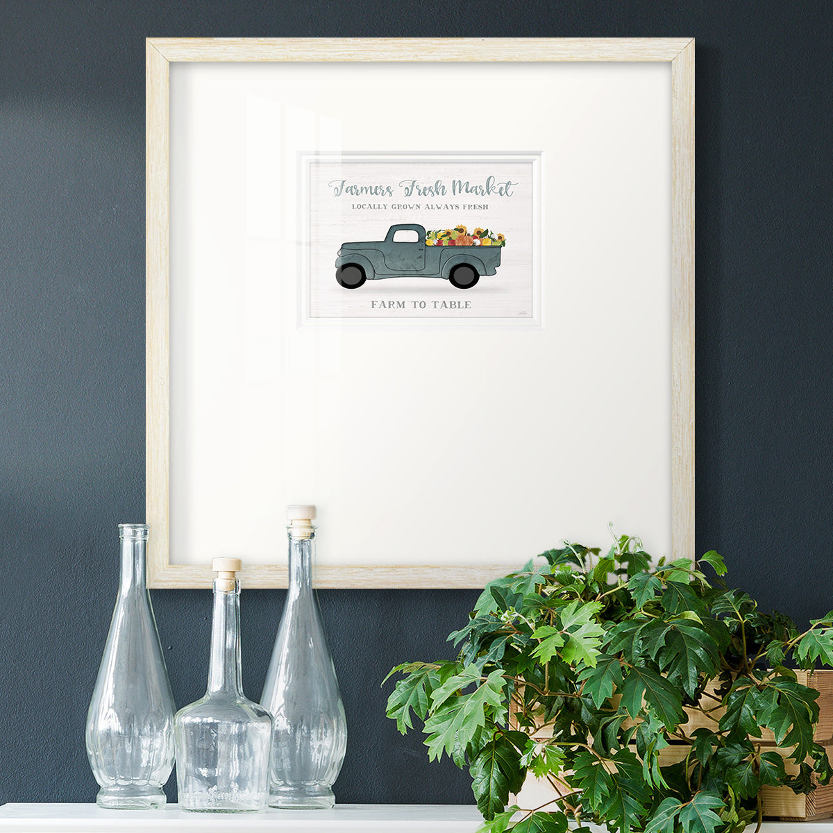 Fresh Sunflowers Truck Premium Framed Print Double Matboard