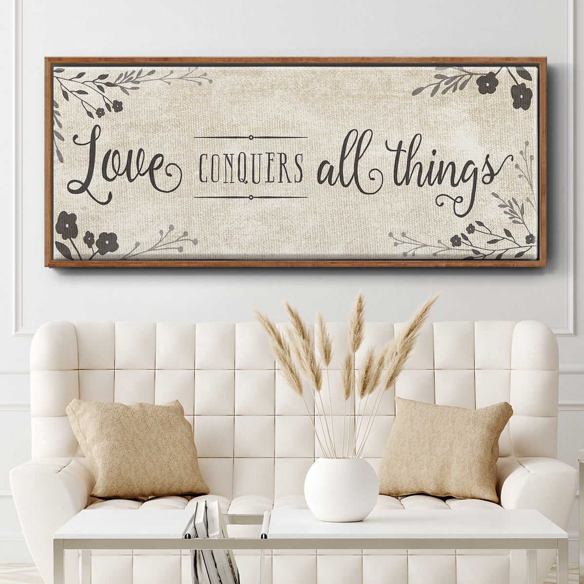 Love Conquers - Floater Framed Canvas Print