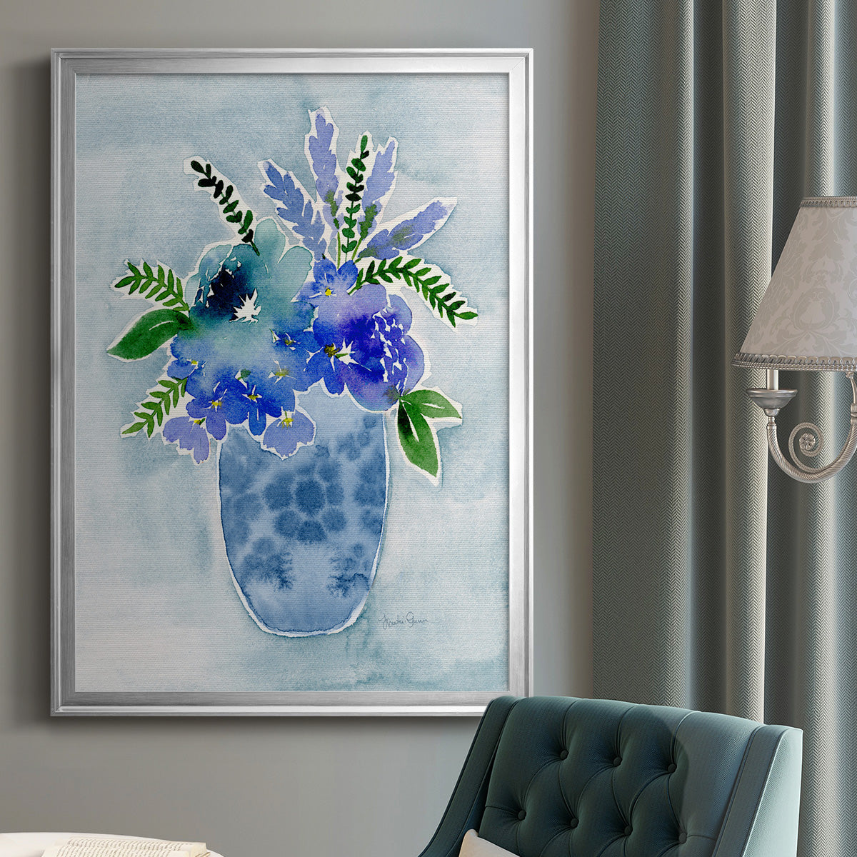 Blue Bouquet I - Modern Framed Canvas Print