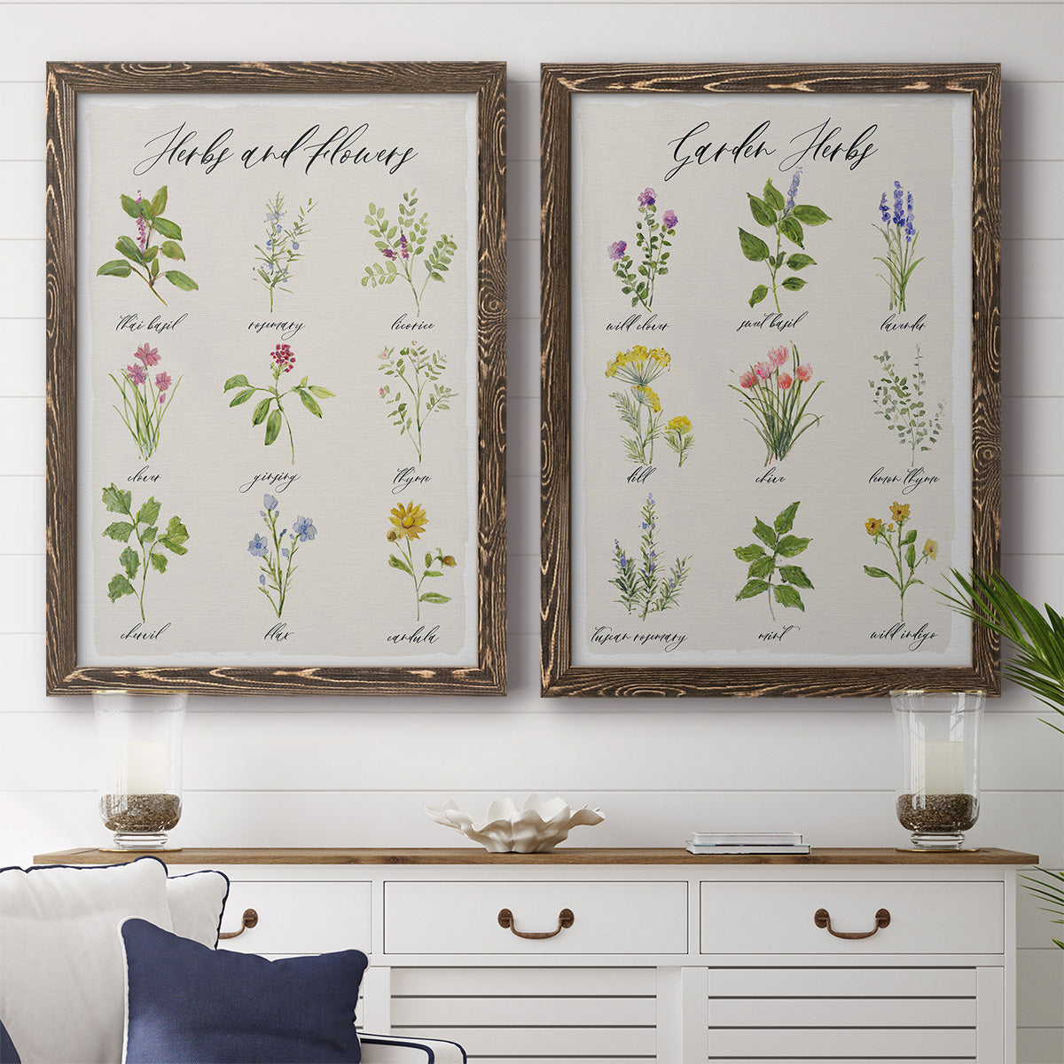 Herbs and Flowers - Premium Framed Canvas 2 Piece Set - Ready to Hang