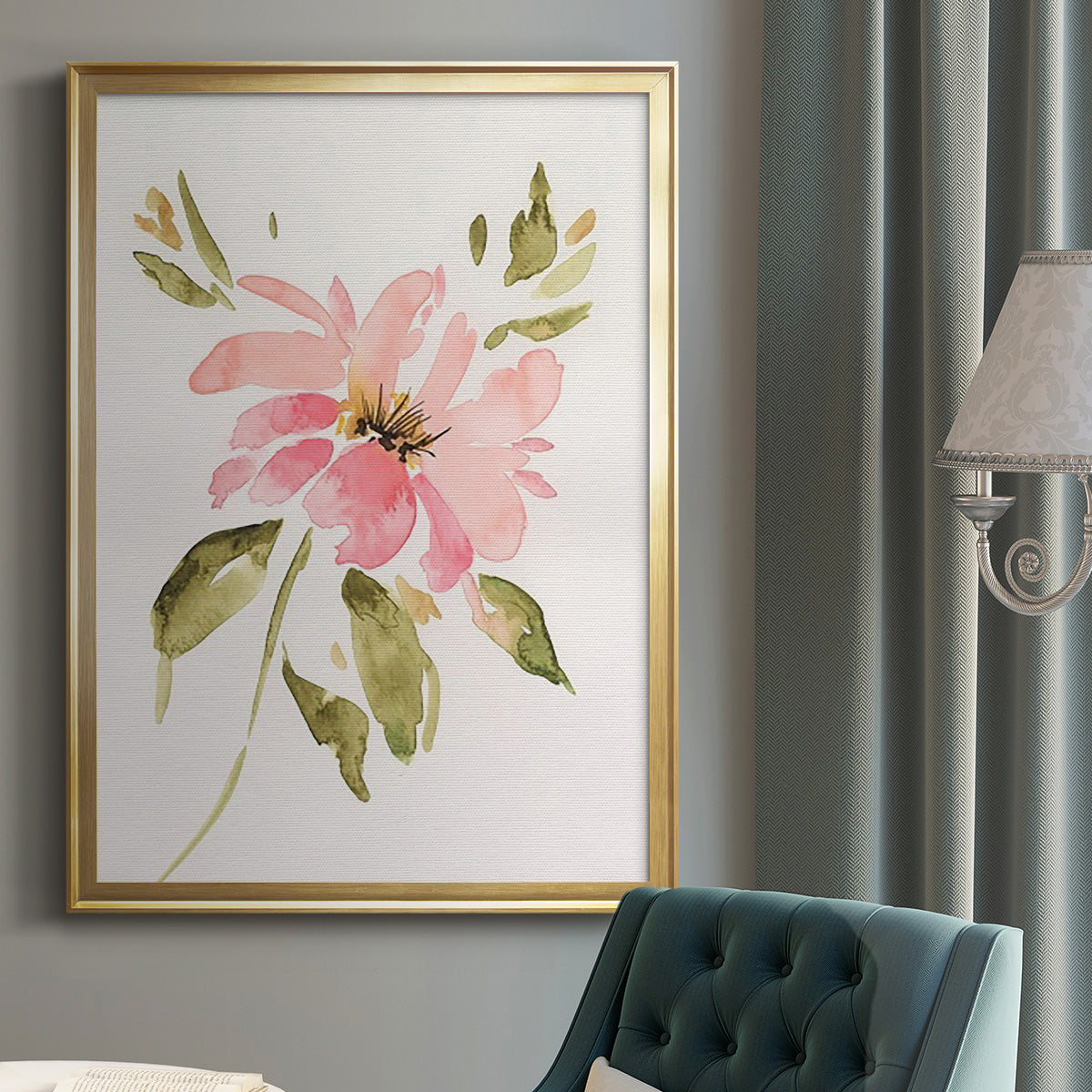 One Pink Bloom I - Modern Framed Canvas Print
