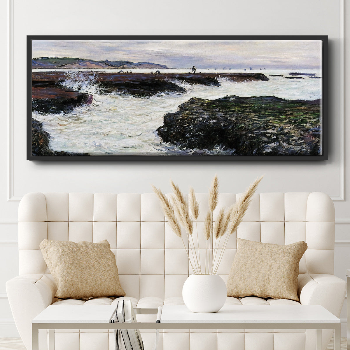 The Rocks at Pourville, Low Tide, 1882 - Floater Framed Canvas Print
