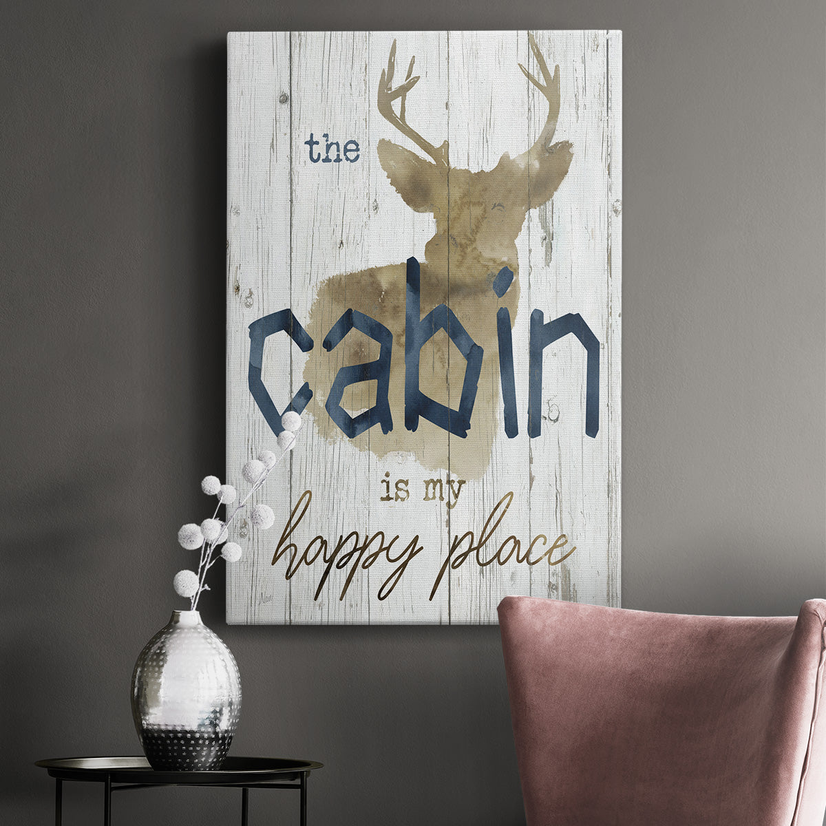 Happy Place Cabin Premium Gallery Wrapped Canvas - Ready to Hang