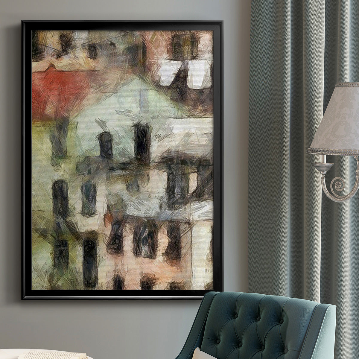 Stacked Houses II - Modern Framed Canvas Print