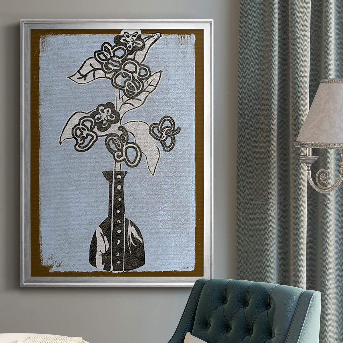 Graphic Flowers in Vase III - Modern Framed Canvas Print