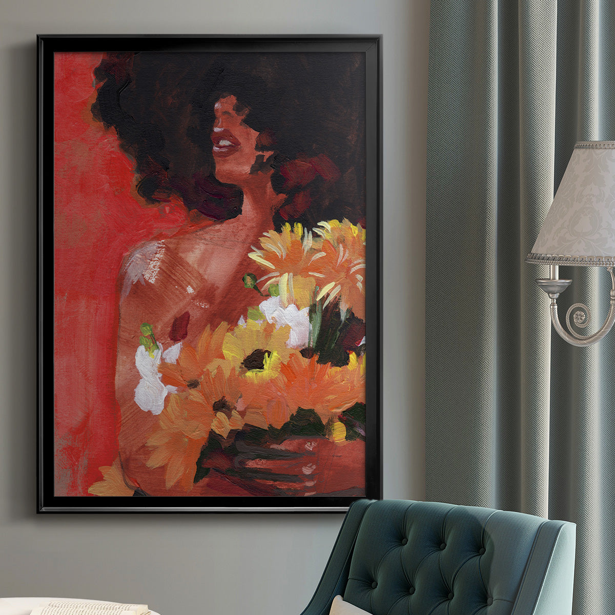 Through the Flowers I - Modern Framed Canvas Print