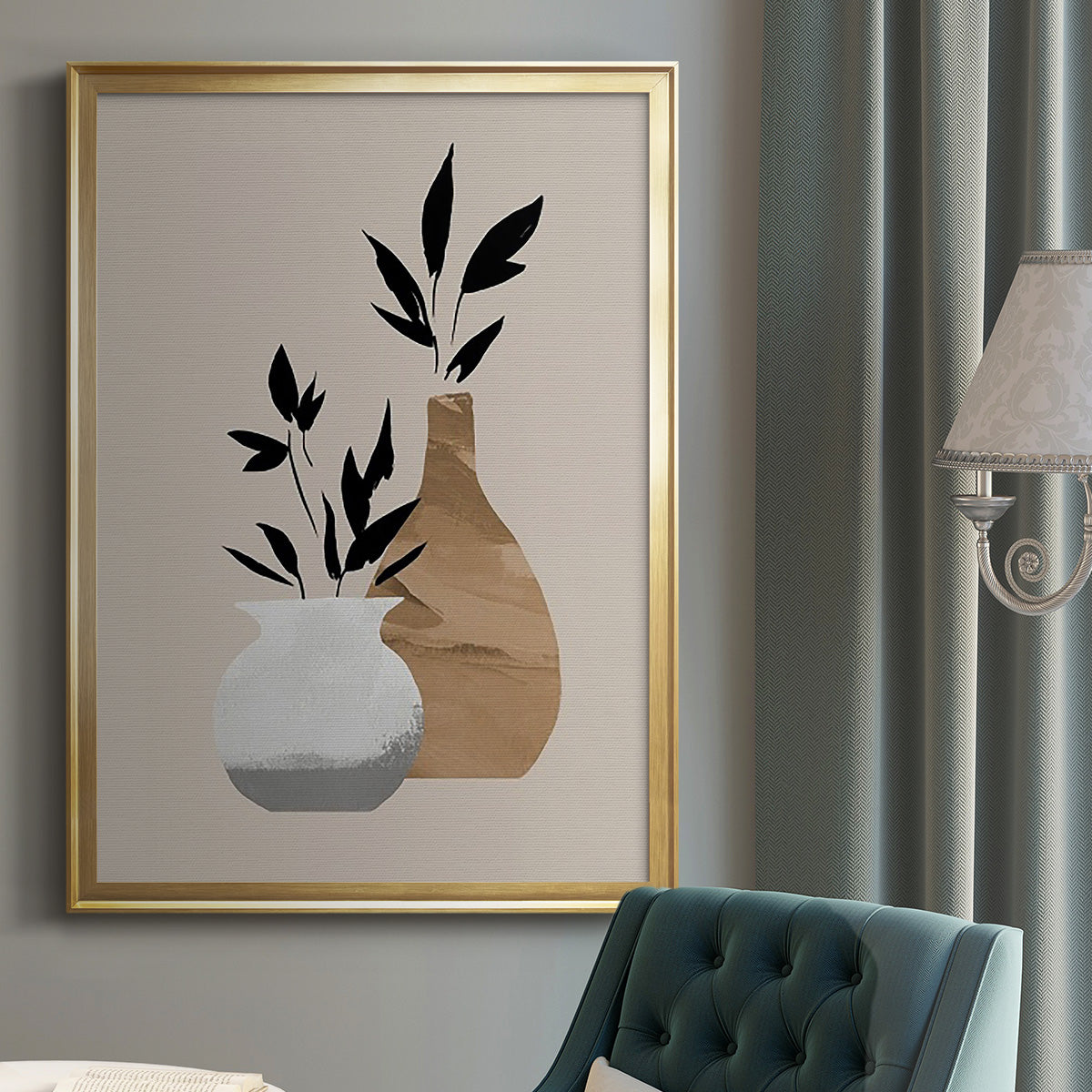 Simple Bud Vases I - Modern Framed Canvas Print