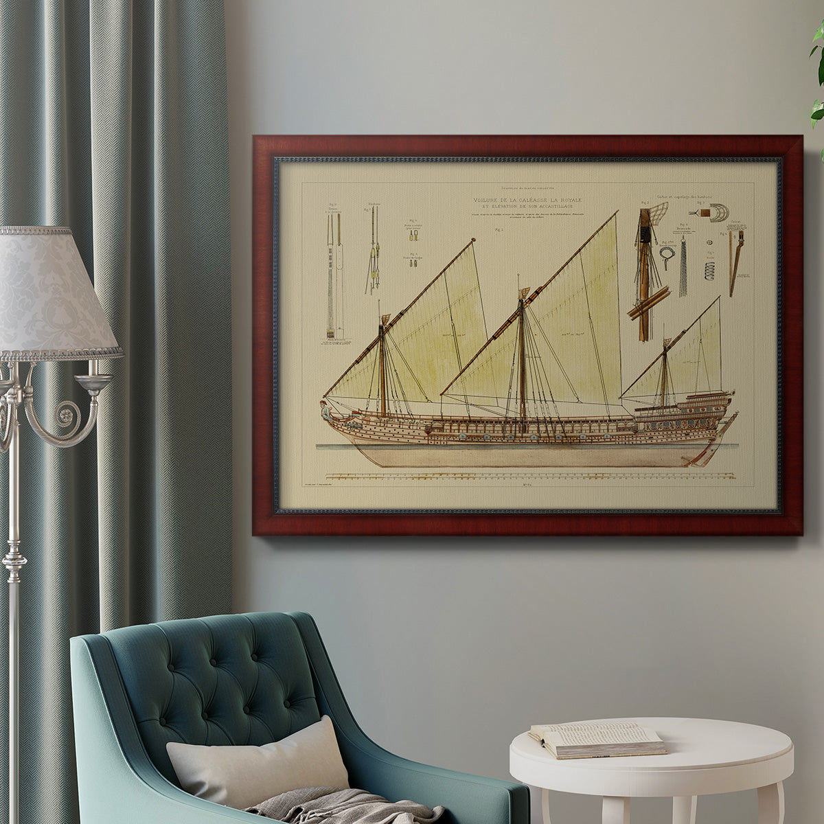 Antique Ship Plan VI Premium Framed Canvas- Ready to Hang