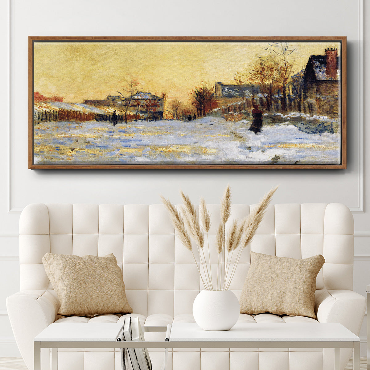 Snow Effect, The Street in Argentuil, 1875 - Floater Framed Canvas Print