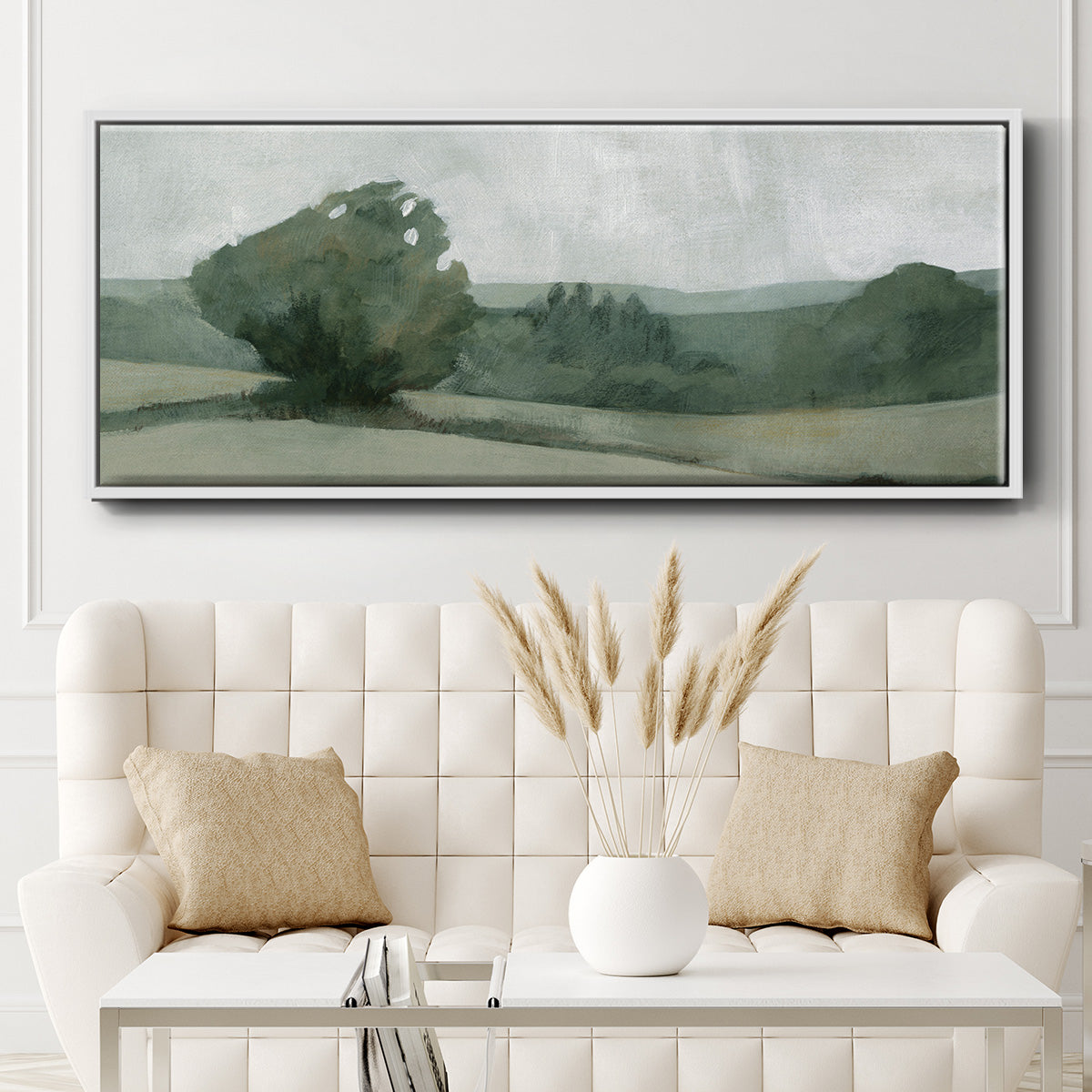 Soft Green Landscape I - Floater Framed Canvas Print