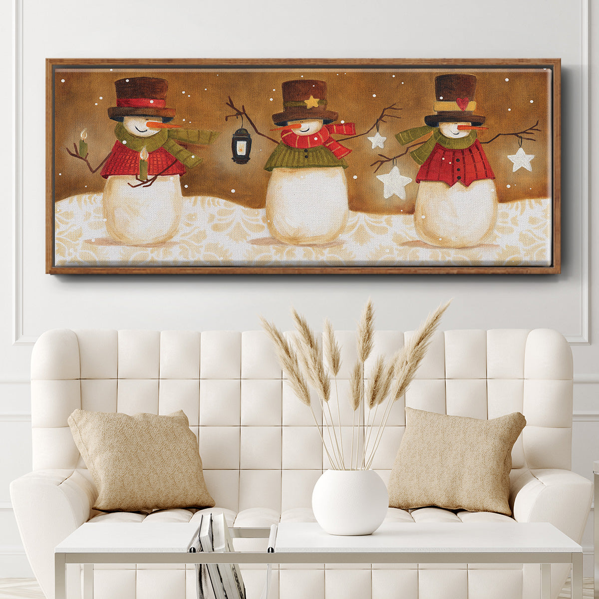 Top Hat Snowmen - Floater Framed Canvas Print