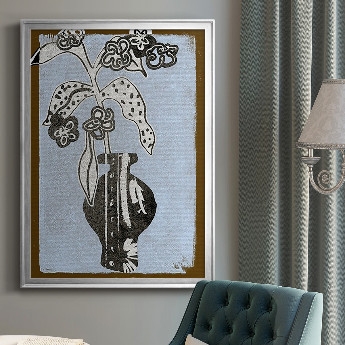 Graphic Flowers in Vase II - Modern Framed Canvas Print