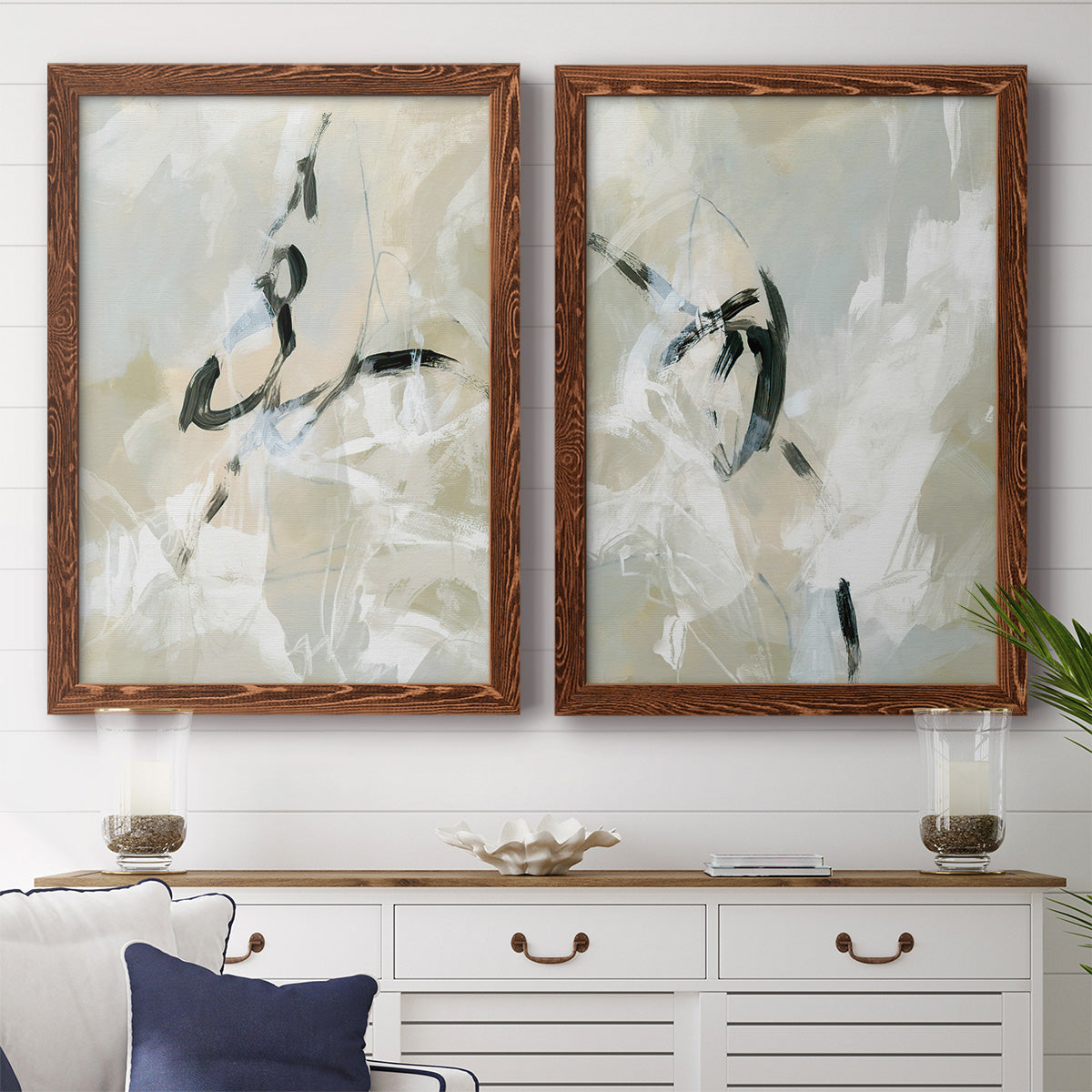 Scribble Veil I - Premium Framed Canvas 2 Piece Set - Ready to Hang