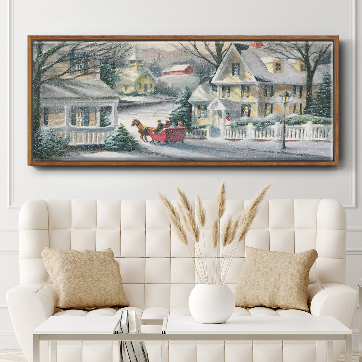 Village Sleigh Ride - Floater Framed Canvas Print