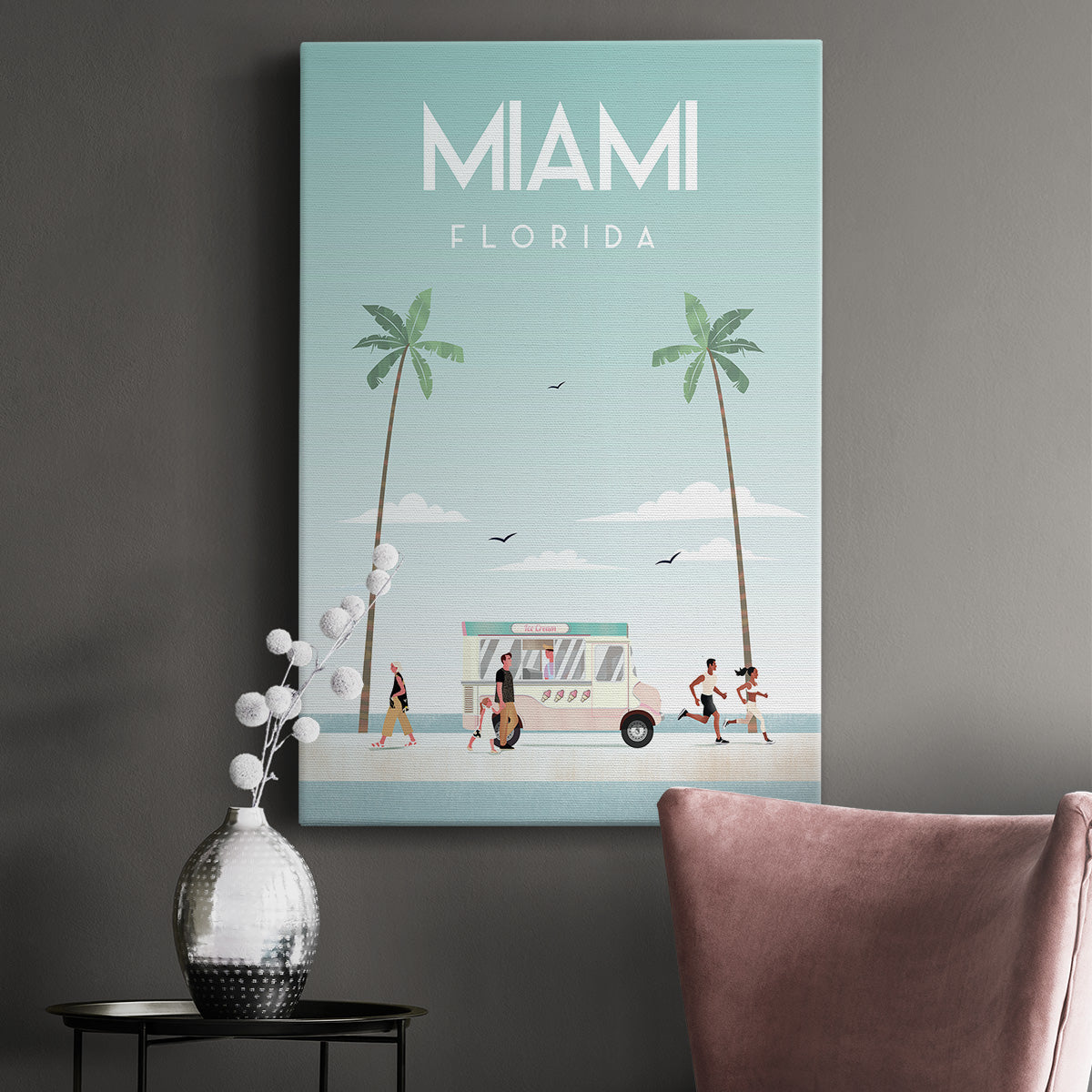 Illustrated Miami Beach I Premium Gallery Wrapped Canvas - Ready to Hang