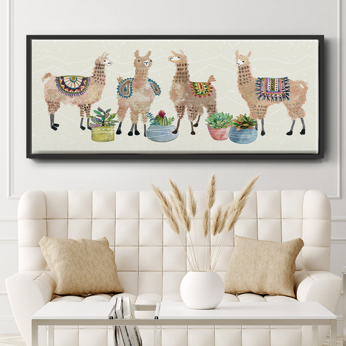 Llama Party - Floater Framed Canvas Print